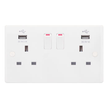 Smooth Double USB Switched Socket	 - 2 x Type A 