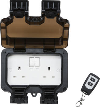 Black Remote Controlled IP66 13A 2G Outdoor Socket - Remote Controlled