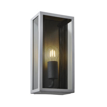 Silver Box Lantern With Black Mesh Insert IP44 - Silver/Black Mesh