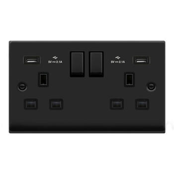 Matt Black USB Sockets - Twin With 2 x Type A
