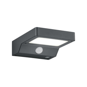 Anthracite Solar Powered IP44 LED PIR Wall Light With Rechargeable Battery - PIR/SOLAR