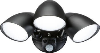Black Triple Head IP65 30W LED Floodlight with PIR-LUX Sensor CCT & Manual Override - Black Triple 30W