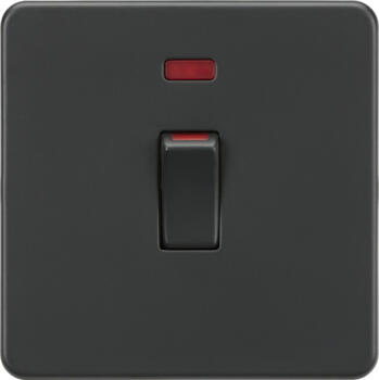 Screwless Anthracite Grey 45A DP Cooker / Shower Switch - 1 Gang With Neon