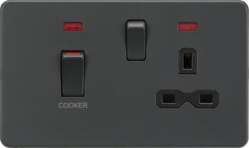 Screwless Anthracite Grey 45A Cooker Switch With 13A Socket - 13A Socket & Neon