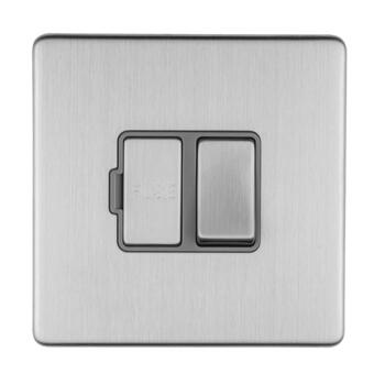 Screwless Stainless Steel 13a Fused Spur - Grey Inserts - Switched - Grey Insert