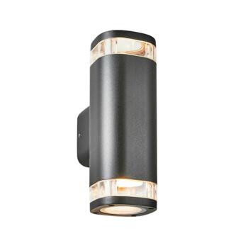 Black GU10 LED IP54 Oval Up & Down Wall Light - Non Photocell
