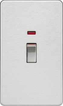 Screwless Brushed Chrome 45 Amp  - 2 Gang Cooker/Shower Switch With Neon