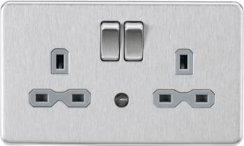 Screwless Brushed Chrome with Grey Insert Double Socket with Night Light Function - Night light