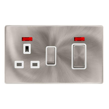 Screwless Brushed Steel Cooker Switch/Socket Neon - With White Interior