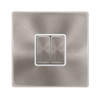 Screwless Brushed Steel Light Switch Double Ingot - With White Interior
