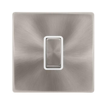 Screwless Brushed Steel Light Switch Intermediate - With White Interior