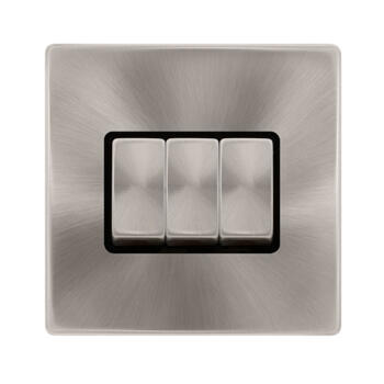 Screwless Brushed Steel Light Switch Triple Ingot - With Black Interior