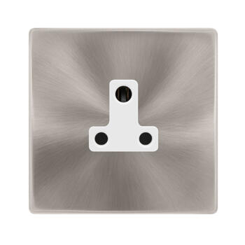 Screwless Brushed Steel Single Round Pin Socket 5A - With White Interior