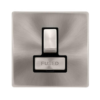 Screwless Brushed Steel Switched Fused Spur Ingot - With Black Interior