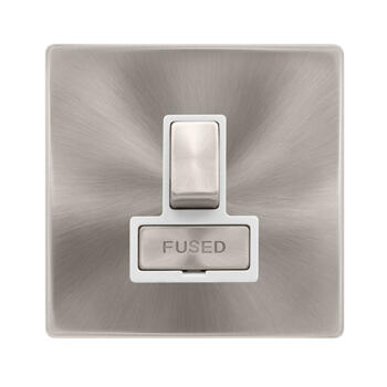 Screwless Brushed Steel Switched Fused Spur Ingot - With White Interior