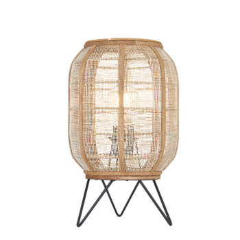 Matt Black & Bamboo Table Lamp E27 - Table Lamp