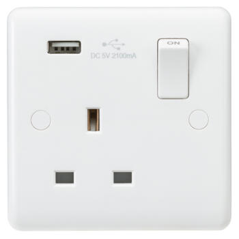 White 13A Single USB Socket Switched DP - CU9903