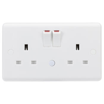 White Curved Edge Double Socket with Night Light - 2 Gang 