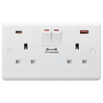 White 13A 2G DP Switched Socket with FASTCHARGE Dual USB Charger A+C  - CU9909