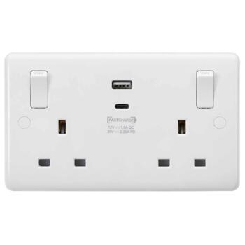 White 13A 2G DP Switched Socket with 45w FASTCHARGE Dual USB Charger A+C	 - cu9903