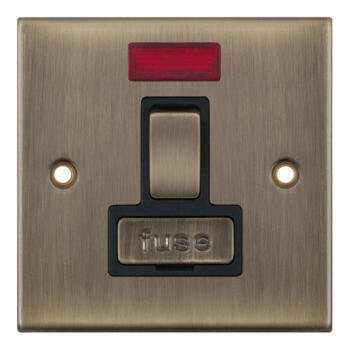 Slimline Antique Brass 13A Fused Spur  - Switched With Neon
