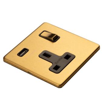 Screwless Satin Brass USB Socket - Single