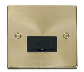Satin Brass Unswitched Fused Spur 13A No Flex Out - With Black Interior