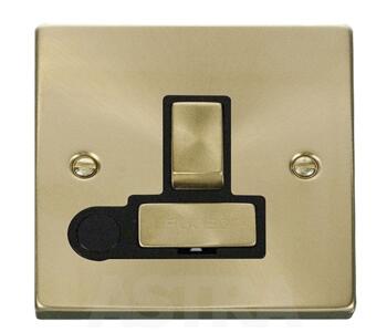 Satin Brass Switched Fused Spur 13A Ingot & Flex - With Black Interior