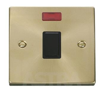 Satin Brass 20A DP Switch & Neon Without Flex Out - With Black Interior