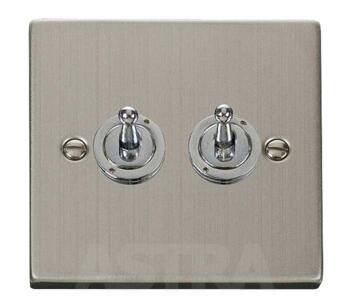 Stainless Steel Toggle Switch - Double 2 Gang Twin - Stainless Steel