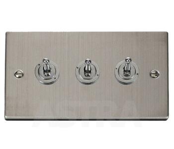 Stainless Steel Toggle Switch -Triple 3 Gang 2 Way - Stainless Steel