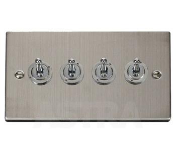 Stainless Steel Toggle Switch - Quad 4 Gang 2 Way - Stainless Steel