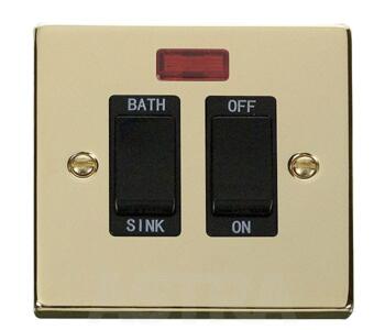Polished Brass 20A DP Sink / Bath Switch - With Black Interior