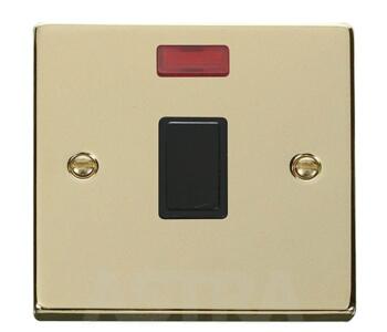 Polished Brass 20A DP Switch & Neon Without Flex - With Black Interior