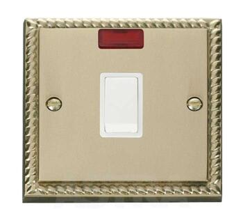 Georgian Brass 20A DP Switch & Neon Without Flex - With White Interior