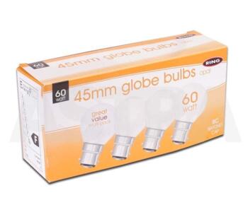60W BC Golf Ball Bulbs - 45mm Globe Lamp - Pack of 4 Opal