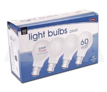 60W GLS Light Bulbs - Pack of 4 BC lamps - Pearl