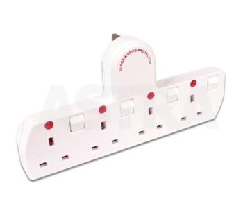 4 Way Surge & Spike Protected Adaptor - 13A Switched White