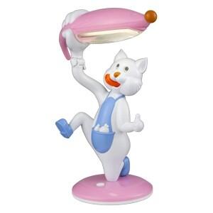 Pink Cat and Fish Table Lamp - 832I Kiddies Light - Pink and White