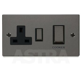 Black Nickel Cooker Switch & Socket 45A Ingot - With Black Interior