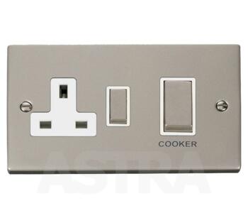 Pearl Nickel Cooker Switch & Socket 45A Ingot - With White Interior