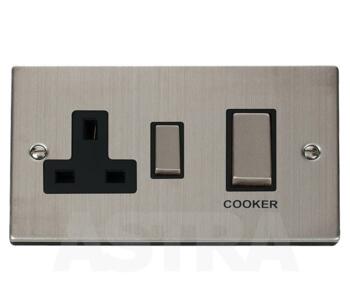 Stainless Steel Cooker Switch & Socket 45A Ingot - With Black Interior
