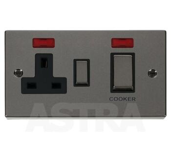 Black Nickel Cooker Switch & Socket 45A Neon Ingot - With Black Interior