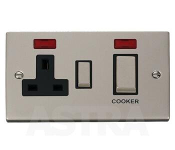 Pearl Nickel Cooker Switch & Socket 45A Neon Ingot - With Black Interior