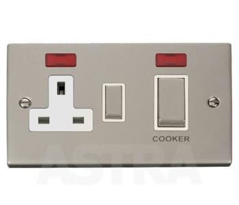 Pearl Nickel Cooker Switch & Socket 45A Neon Ingot - With White Interior