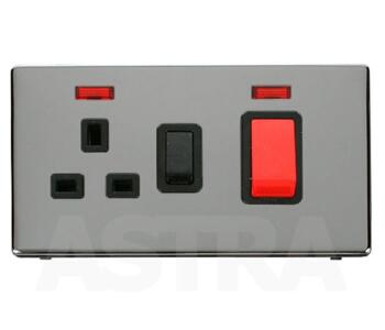 Screwless Chrome 45A Cooker Switch/Socket & Neon - With Black Interior