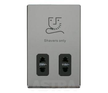 Screwless Chrome Shaver Socket - 115/230V Dual V - With Black Interior