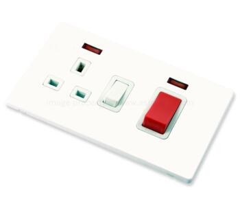 Screwless White Cooker Switch with Socket 45A - With Neon