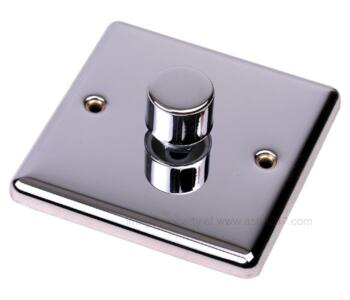 Polished Chrome Dimmer Switch - Single 1 Gang 2Way - With Black Insert