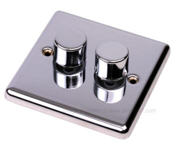 Polished Chrome Dimmer Switch - Twin 2 Gang 2 Way - With Black Insert